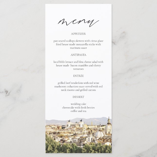 Cartes de menu de destination de voyage à Rome (Devant)