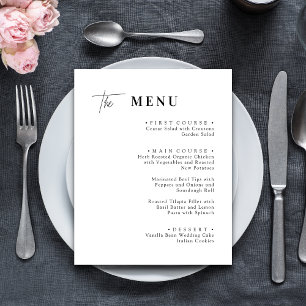 Cartes de menu de dîner de mariage noir et blanc