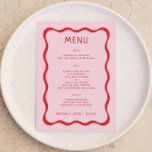 Cartes de menu de Fête des mariées rouge et rose r<br><div class="desc">Cartes de menu Retro Pink and Red Wavy Wedding Party</div>