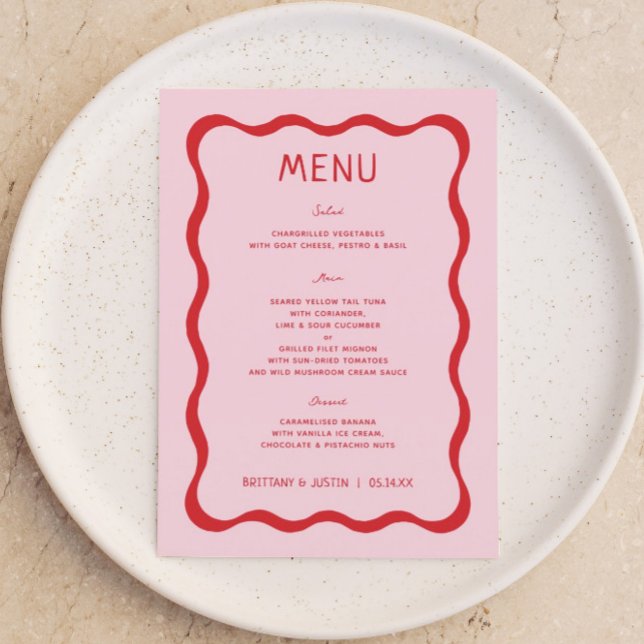 Cartes de menu de Fête des mariées rouge et rose r (Créateur téléchargé)
