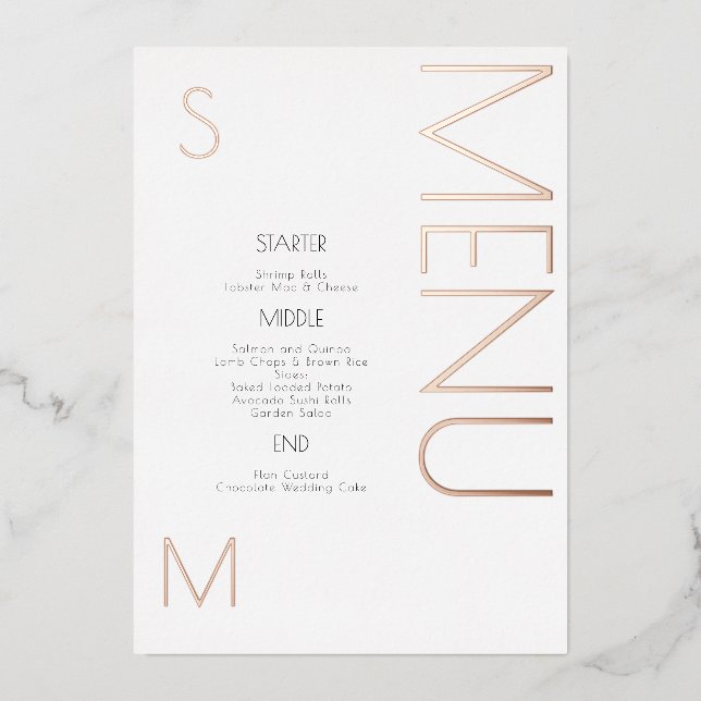 Cartes de menu de jour de mariage en relief gras (Recto)