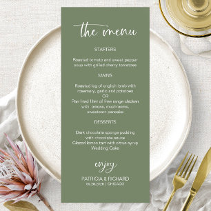 Cartes de menu de mariage à calligraphie minimalis