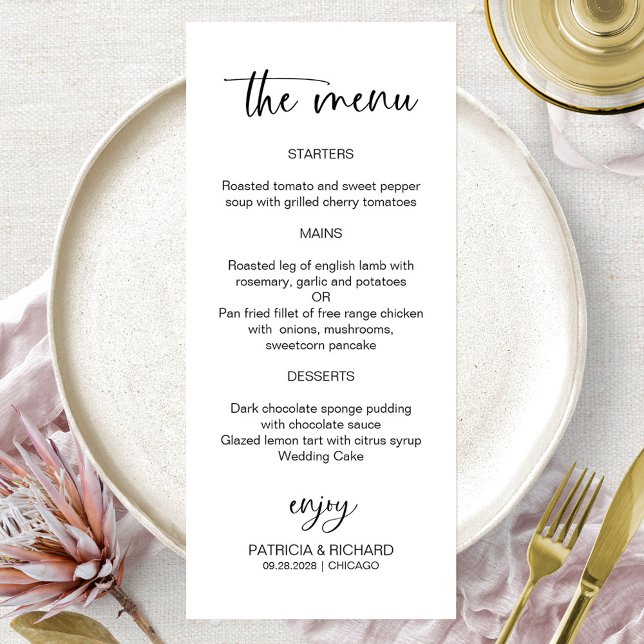 Cartes de menu de mariage à calligraphie minimalis (Créateur téléchargé)