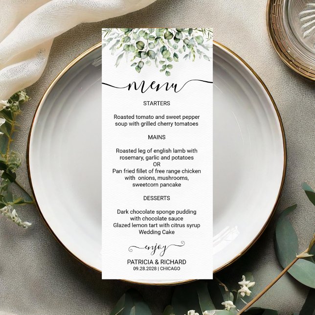 Cartes de menu de mariage à la verdure élégante (Créateur téléchargé)