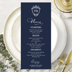 Cartes de menu de mariage à monogramme élégant ble
