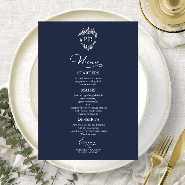 Cartes de menu de mariage à monogramme élégant ble (Créateur téléchargé)