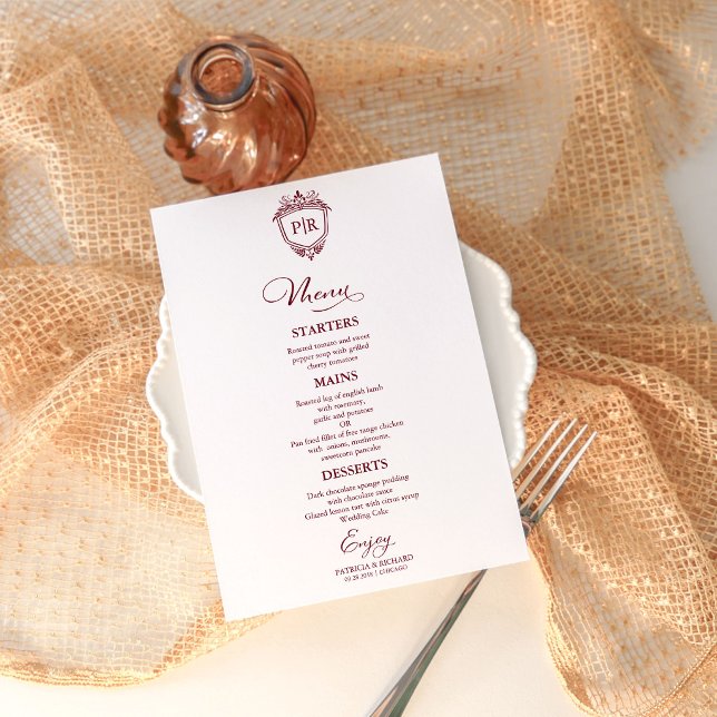 Cartes de menu de mariage à monogramme élégant bor (Créateur téléchargé)