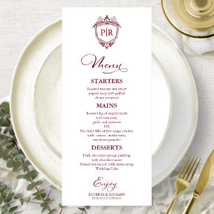 Cartes de menu de mariage à monogramme élégant Bou