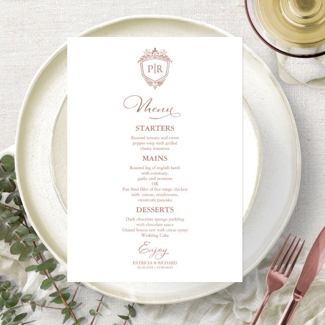 Cartes de menu de mariage à monogramme rose gold s (Créateur téléchargé)