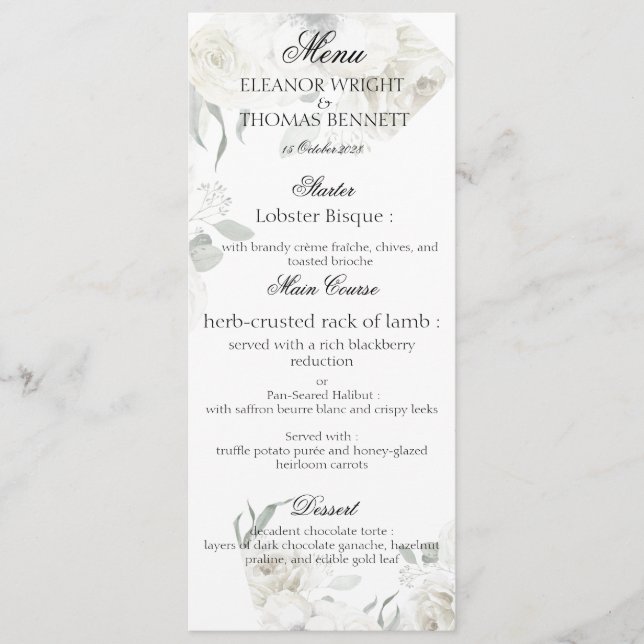 Cartes de menu de mariage botaniques à feuillage f (Devant)