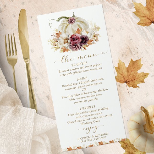 Cartes de menu de mariage citrouille coup de foudr (Créateur téléchargé)