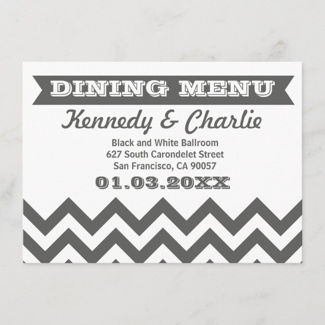 Cartes de menu de mariage de Chevron (Devant)