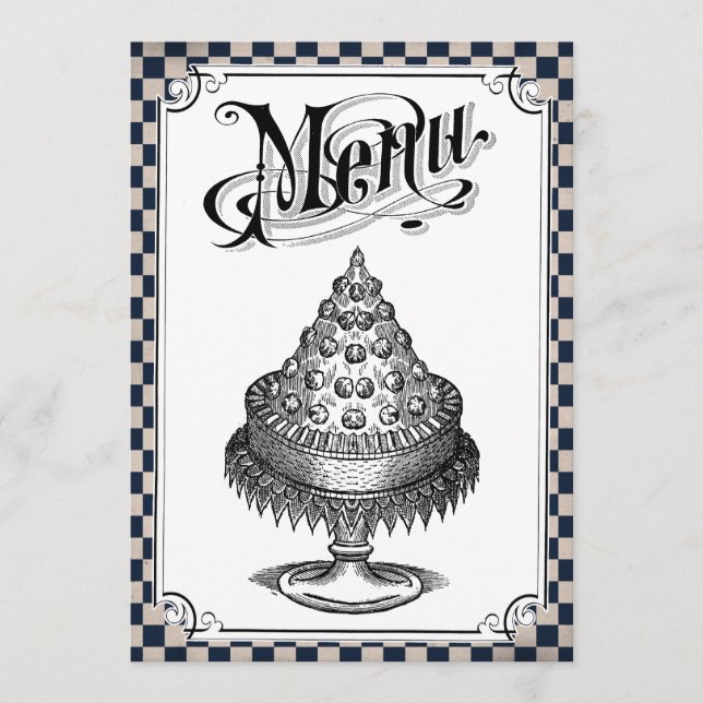 Cartes de menu de mariage de damier de Steampunk (Devant)
