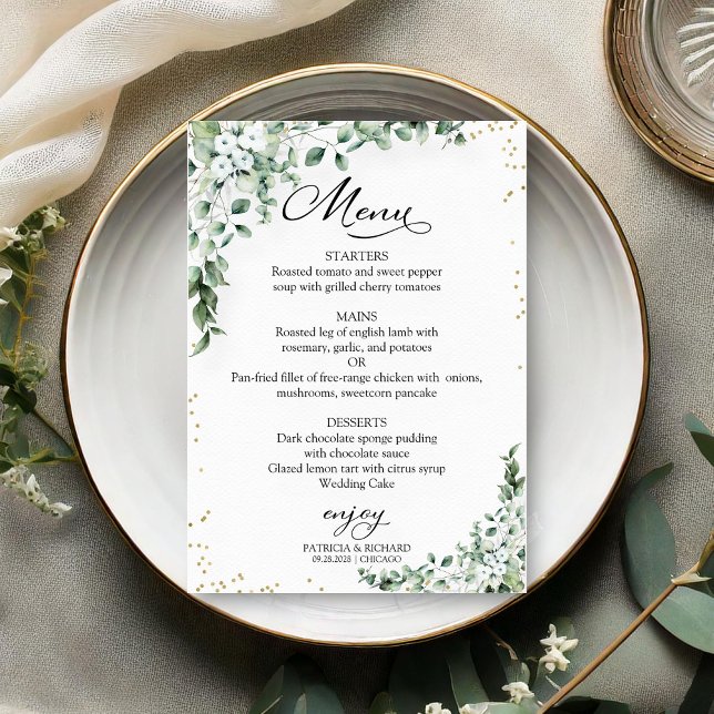 Cartes de Menu de Mariage Élégante Végétalie (Créateur téléchargé)