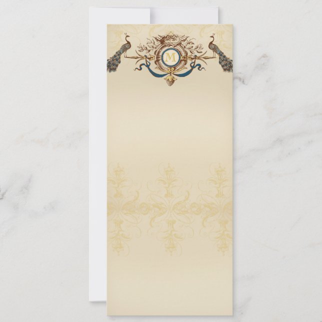 Cartes de menu de mariage élégantes avec paon (Devant)