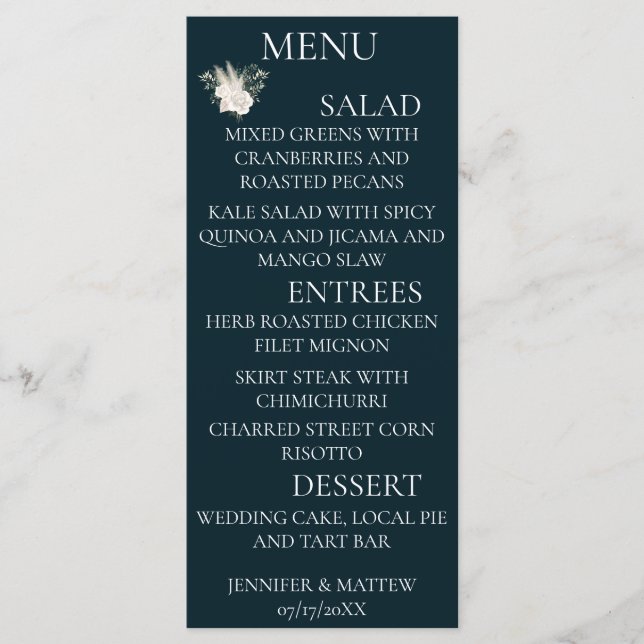 Cartes de menu de mariage élégantes calligraphie r (Devant)