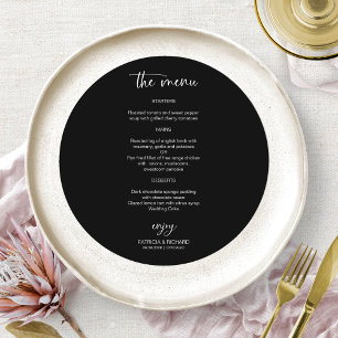 Cartes de menu de mariage élégantes en noir et bla