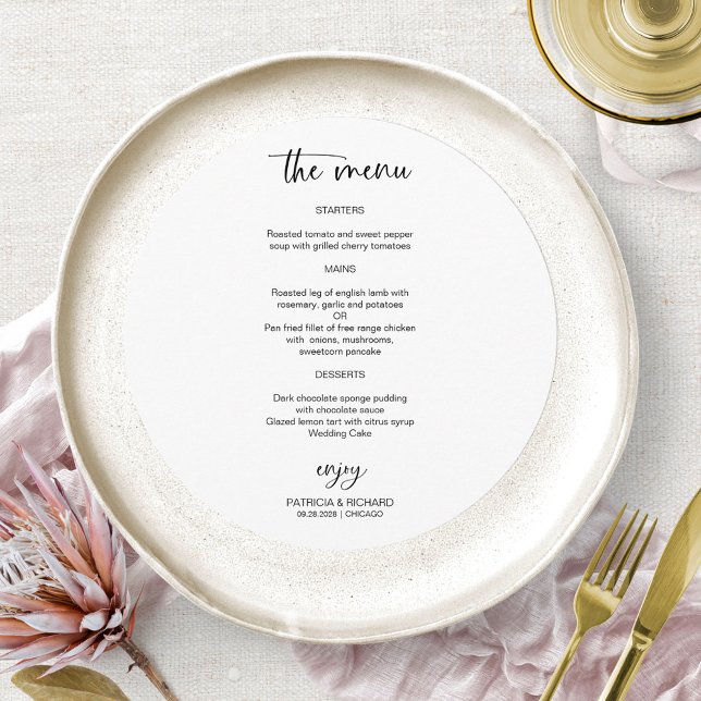 Cartes de menu de mariage élégantes en noir et bla (Créateur téléchargé)