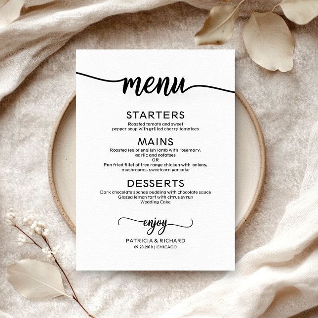 Cartes de menu de mariage élégantes minimalistes n (Créateur téléchargé)