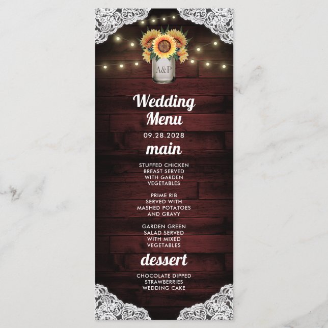 Cartes de menu de mariage en bois et jarre de maço (Devant)