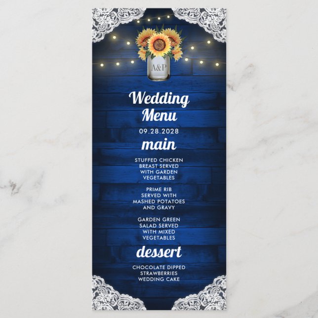 Cartes de menu de mariage en jarre de maçon tourne (Devant)