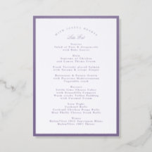 Cartes de menu de mariage en lettrepressée Lilac P