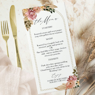 Cartes de menu de mariage floral bohème aux couleu