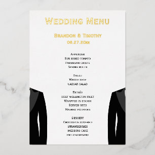Cartes de menu de mariage gay élégantes en or véri