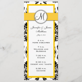 Cartes de menu de mariage jaune en damas noir