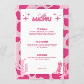 Cartes de Menu de Mariage Rétro Cowgirl Disco Rose