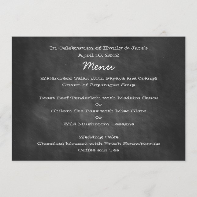 Cartes de menu de mariage sur tableau noir (Devant)