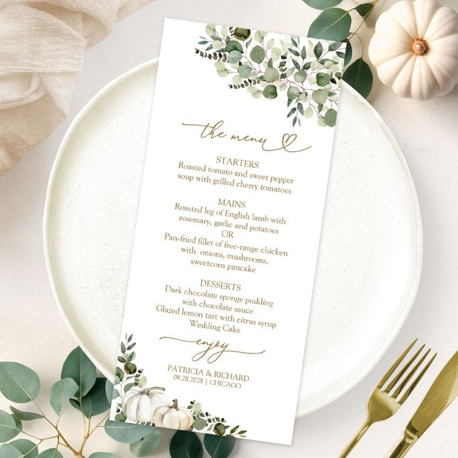 Cartes de menu de mariage Tournesol Citrouille pou (Créateur téléchargé)
