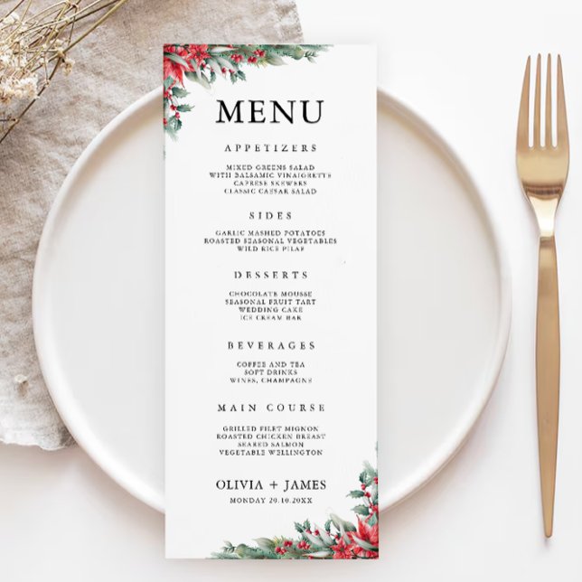 Cartes de menu de Noël Mariage Modèle (Christmas Wedding Menu Cards Template)
