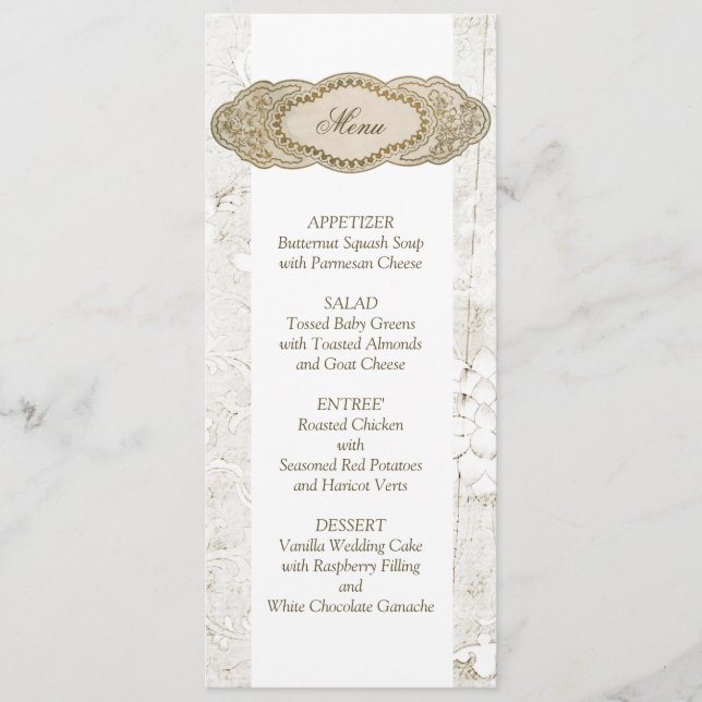 Cartes de menu de réception de mariage floral vint (Devant)