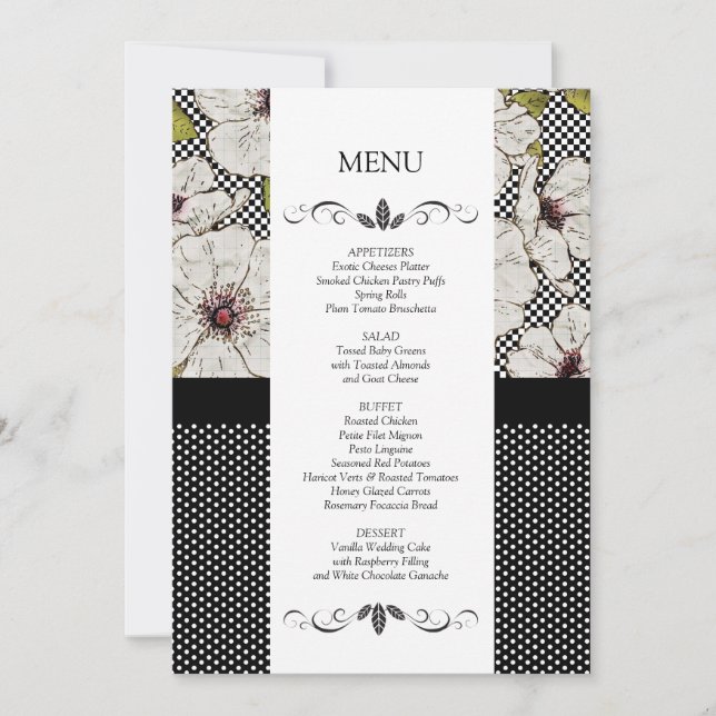 Cartes de menu de réception de mariage florales (Devant)