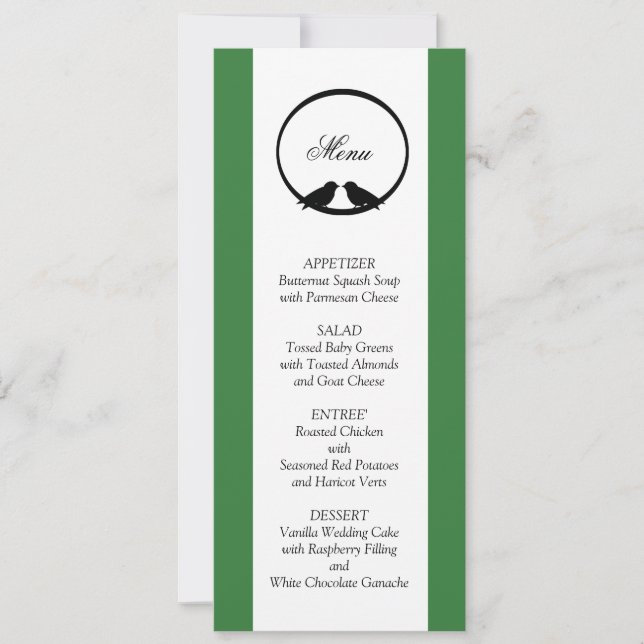 Cartes de menu de réception de mariage Lovebirds (Devant)