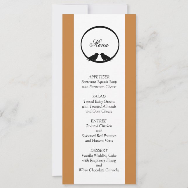 Cartes de menu de réception de mariage pour tourte (Devant)