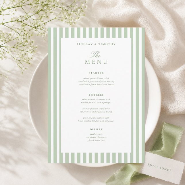 Cartes de menu de table de mariage vert classique  (Créateur téléchargé)