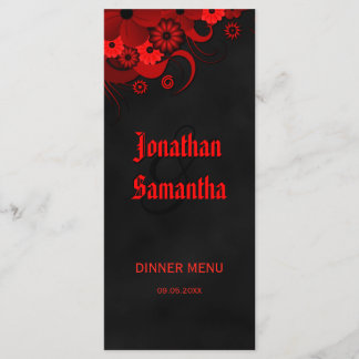 Cartes de menu du dîner Mariage Floral noir et rou