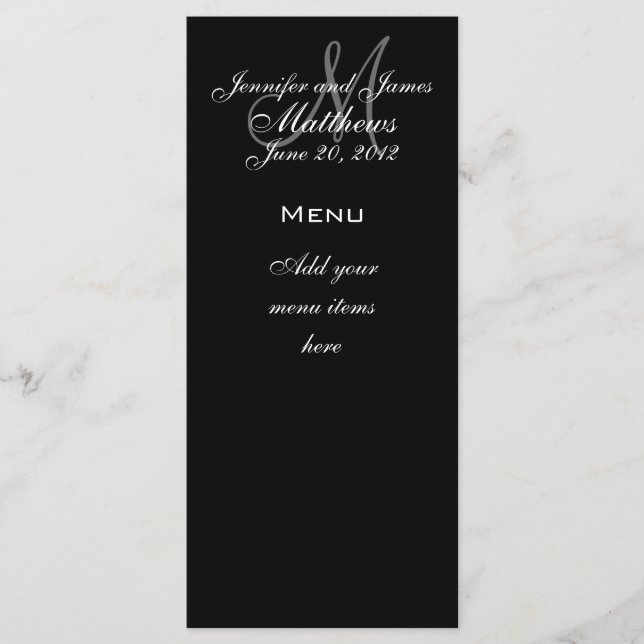 Cartes de menu du Mariage de dates des noms de mon (Devant)