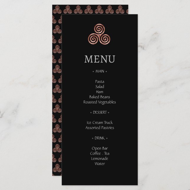 Cartes de menu du Mariage de noeud celtique Rose n (Devant / Derrière)