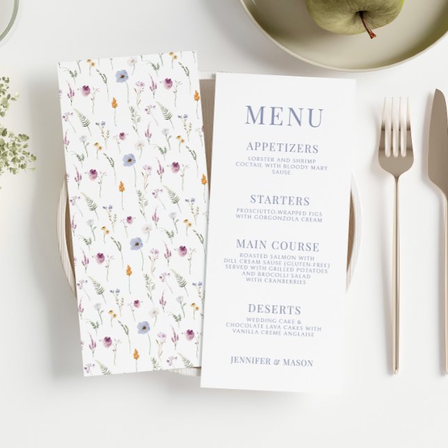 Cartes de menu du mariage du fleur sauvage de prai (Créateur téléchargé)