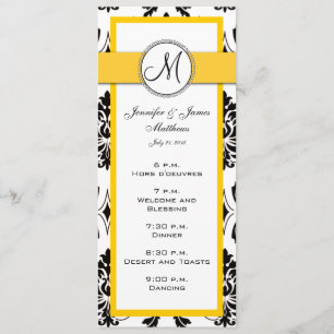 Cartes de menu du Mariage jaune Damask noir