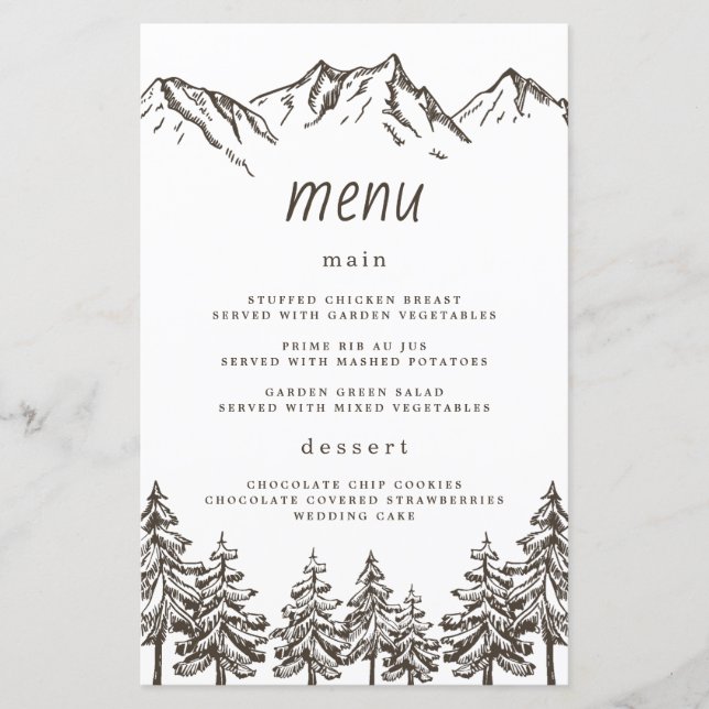 Cartes de menu du Mariage rustique Mountain Elegan (Devant)