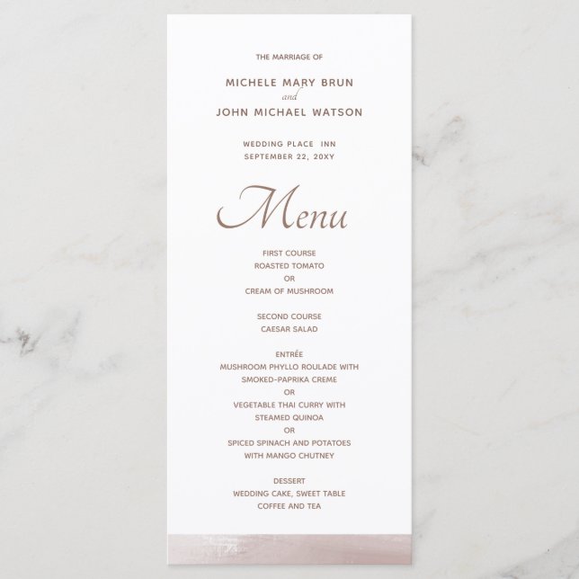 Cartes de menu élégantes à Mariage blanc rose pâle (Devant)