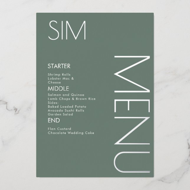 Cartes de menu en argent du Mariage du logo initia (Recto)