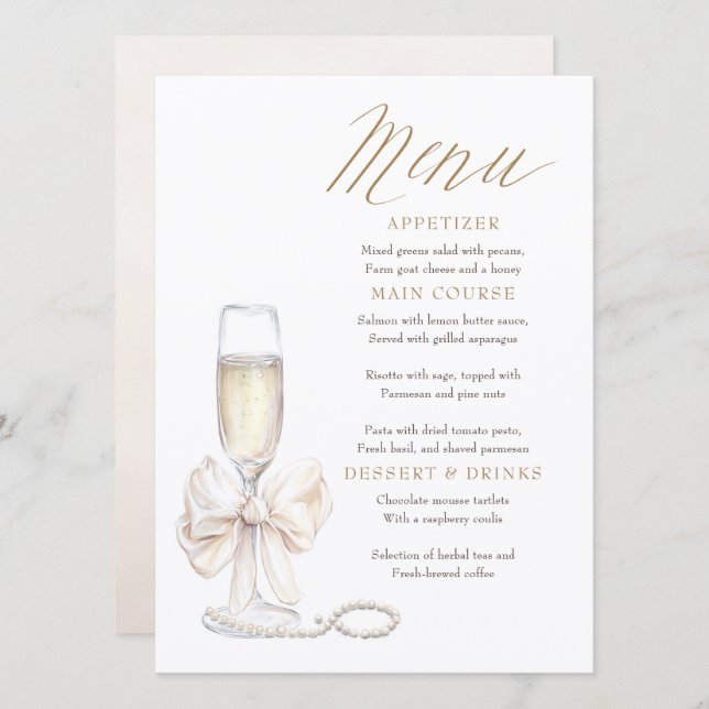 Cartes de menu fantaisistes perles et prosecco (Devant / Derrière)