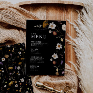 Cartes de menu Fleur sauvage Boho Noir