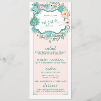 Cartes de menu Floral Succulent & Blush Mariage