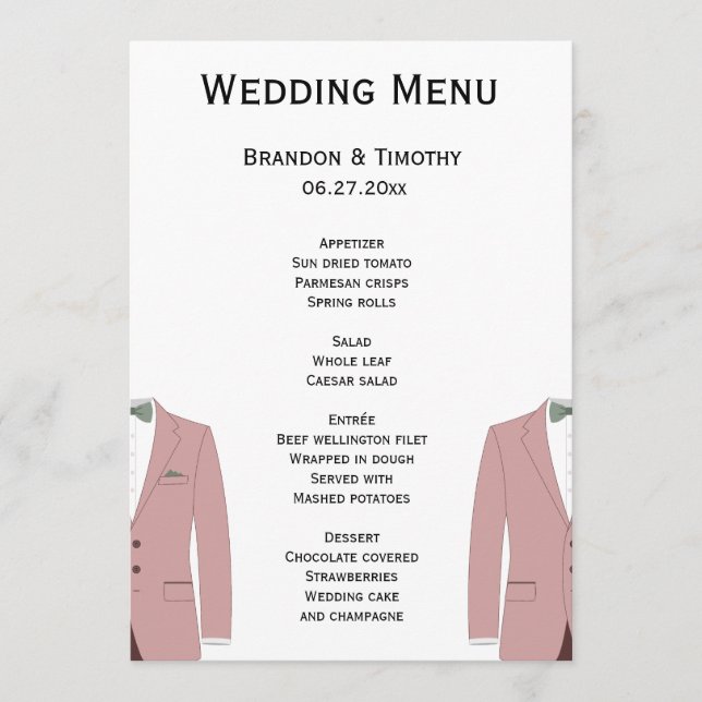 Cartes De Menu Gay Rose Et Blanc Mariage (Devant)